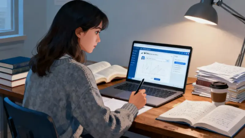 a graduate student studying examples of qualitative research questions with AI tools